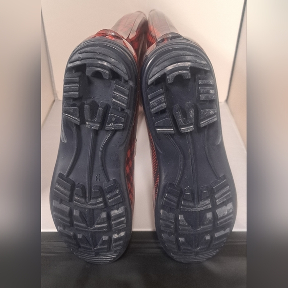 143 Girl Womens 9 Red Navy Rubber Rain Boots Knee High Buffalo Plaid - Picture 6 of 9